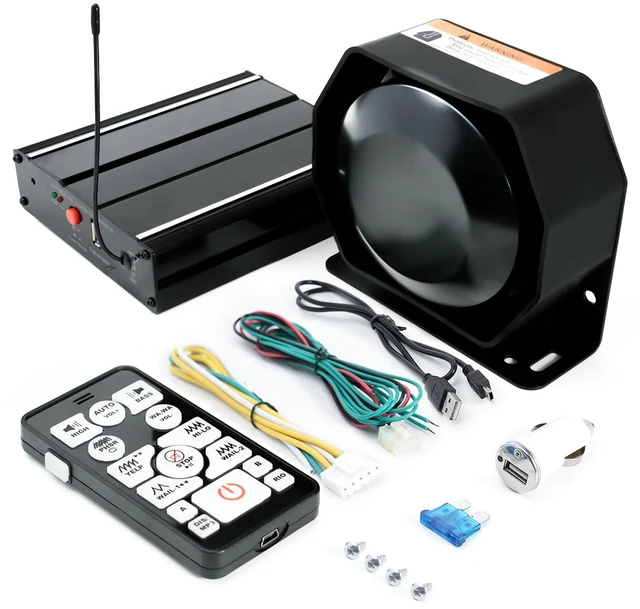 Main image of 200W 12V 20 Tone Emergency Siren PA System, Slim Speaker Horn with Wireless Handheld Remote Control and Microphone for Emergency Vehicles, Construction Vehicles, Pickup Trucks