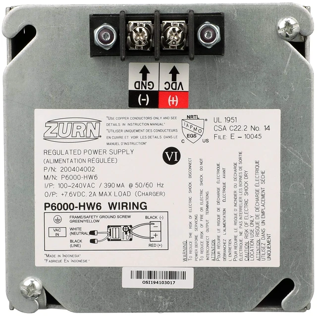 Main image of P6000-HW6 7.6VDC Hardwired Power Converter for 6VDC Flush Valves and Faucets, Steel