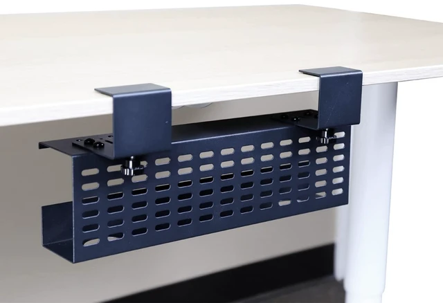 Main image of Under Desk Cable Management Tray Black Horizontal 16-inch Under Desk Removable C Clamp Mount Computer Cord Raceway and Modesty Panel