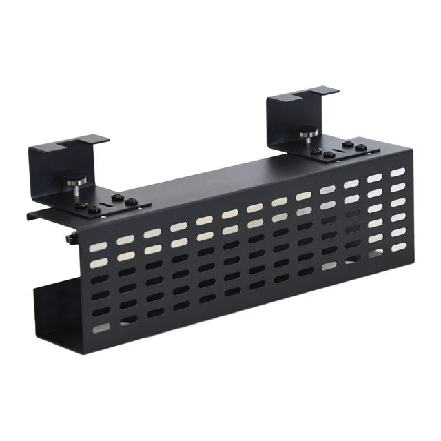 Alt view image 2 of 7 - Under Desk Cable Management Tray Black Horizontal 16-inch Under Desk Removable C Clamp Mount Computer Cord Raceway and Modesty Panel