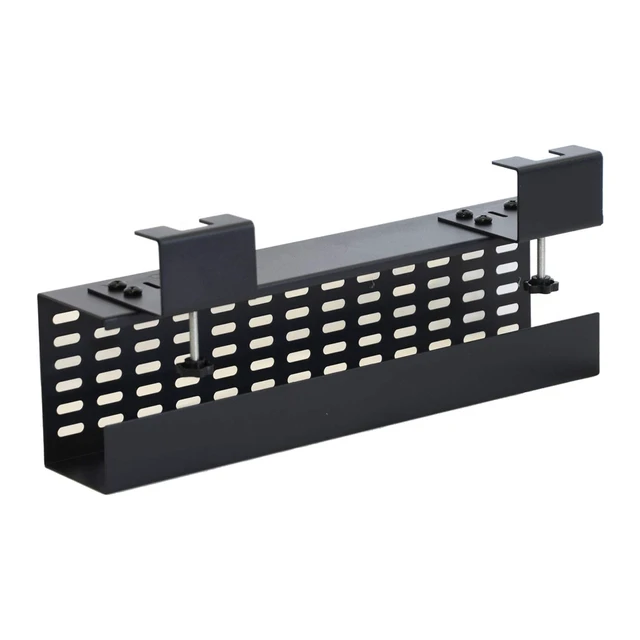 Alt view image 6 of 7 - Under Desk Cable Management Tray Black Horizontal 16-inch Under Desk Removable C Clamp Mount Computer Cord Raceway and Modesty Panel