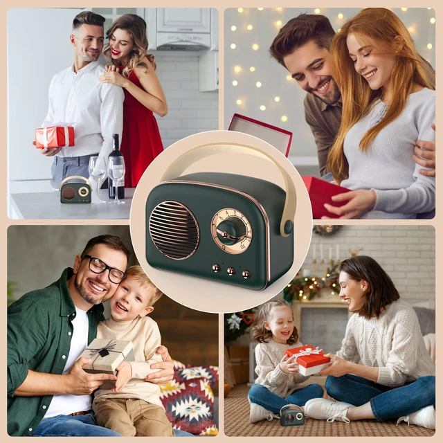 Alt view image 4 of 7 - Retro Bluetooth Speaker, Portable Bluetooth Speakers, Mini Vintage Speaker, Wireless Speakers Supports TWS Pairing/U-Disk/TF Card/AUX for Home, Travel, Outdoor (Green)