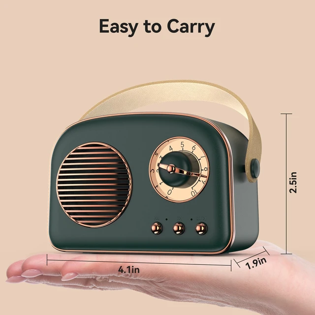 Alt view image 2 of 7 - Retro Bluetooth Speaker, Portable Bluetooth Speakers, Mini Vintage Speaker, Wireless Speakers Supports TWS Pairing/U-Disk/TF Card/AUX for Home, Travel, Outdoor (Green)