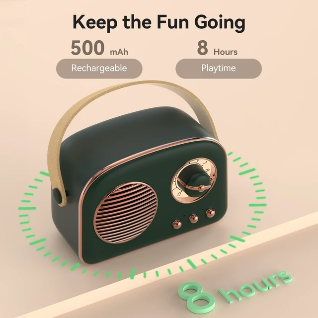 Alt view image 6 of 7 - Retro Bluetooth Speaker, Portable Bluetooth Speakers, Mini Vintage Speaker, Wireless Speakers Supports TWS Pairing/U-Disk/TF Card/AUX for Home, Travel, Outdoor (Green)