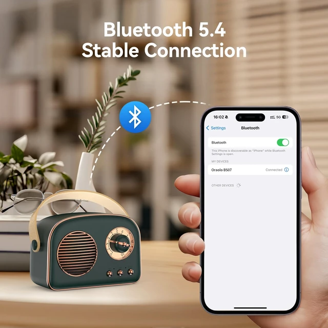 Alt view image 7 of 7 - Retro Bluetooth Speaker, Portable Bluetooth Speakers, Mini Vintage Speaker, Wireless Speakers Supports TWS Pairing/U-Disk/TF Card/AUX for Home, Travel, Outdoor (Green)