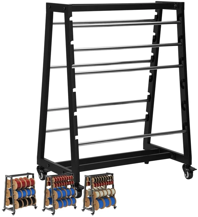 Main image of Heavy-Duty 8-Rod Wire Spool Rack With Wheels, 400-Pound Capacity Adjustable (With Locking Casters), Wire Spool Rack Portable Cable Caddy Electrical, Workshop, And Warehouse Reel Storage