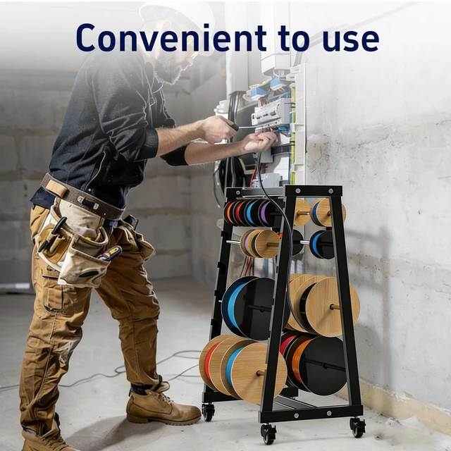 Alt view image 2 of 7 - Heavy-Duty 8-Rod Wire Spool Rack With Wheels, 400-Pound Capacity Adjustable (With Locking Casters), Wire Spool Rack Portable Cable Caddy Electrical, Workshop, And Warehouse Reel Storage