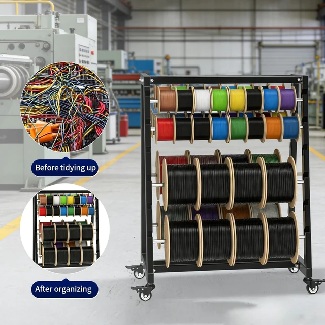 Alt view image 6 of 7 - Heavy-Duty 8-Rod Wire Spool Rack With Wheels, 400-Pound Capacity Adjustable (With Locking Casters), Wire Spool Rack Portable Cable Caddy Electrical, Workshop, And Warehouse Reel Storage