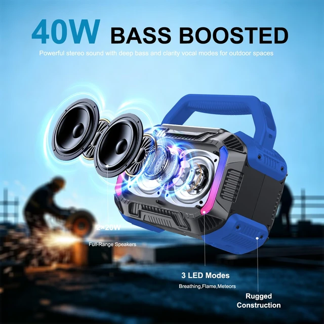 Alt view image 2 of 7 - Speakers Bluetooth Wireless, 40W Portable Bluetooth Speaker with Bass, IPX7 Waterproof & Floatable, 20H Playtime, RGB Light, Loud Speakers with TWS for Work, Outdoor, Garage(S-Blue)