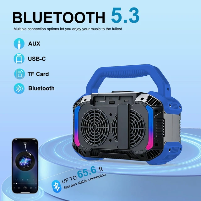 Alt view image 3 of 7 - Speakers Bluetooth Wireless, 40W Portable Bluetooth Speaker with Bass, IPX7 Waterproof & Floatable, 20H Playtime, RGB Light, Loud Speakers with TWS for Work, Outdoor, Garage(S-Blue)