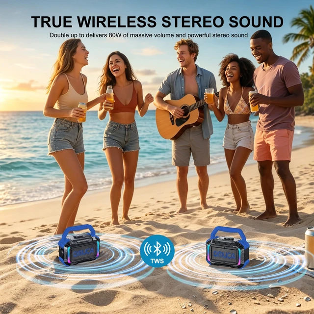 Alt view image 6 of 7 - Speakers Bluetooth Wireless, 40W Portable Bluetooth Speaker with Bass, IPX7 Waterproof & Floatable, 20H Playtime, RGB Light, Loud Speakers with TWS for Work, Outdoor, Garage(S-Blue)