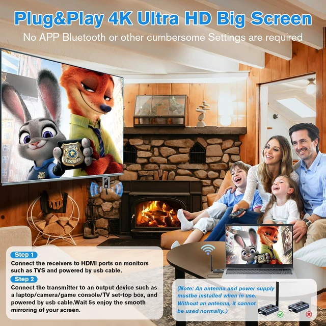 Alt view image 4 of 7 - Lielyhod Upgraded Wireless HDMI Receivers with LED Screen, 165FT/50M Plug & Play 1080P HD Output 5.8GHz Extender for TV Box/Laptop/Projector/Camera to Multiple Screens