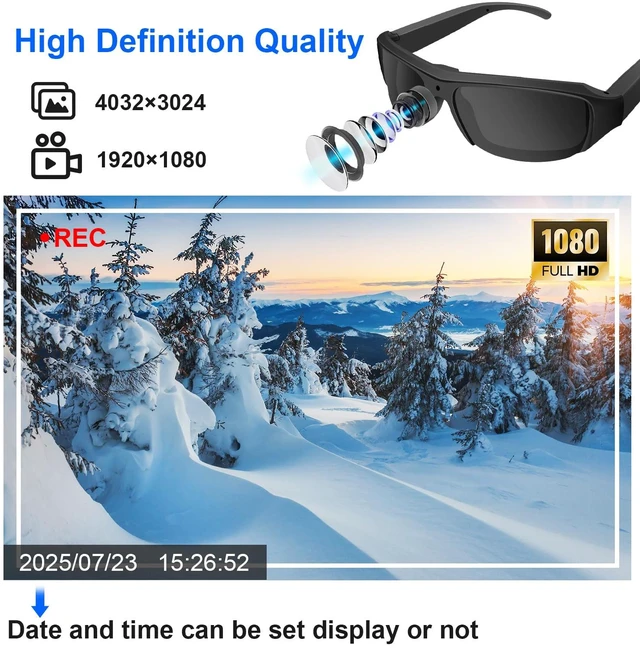 Alt view image 2 of 7 - Camera Sunglasses Smart Action Glasses 1080P Video Camera Glasses UV Protection Polarized Lens Support Photos/Videos Recording with 32GB Micro SD Card and Card Reader for Outdoor Activities