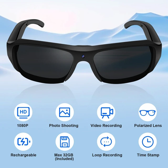Alt view image 4 of 7 - Camera Sunglasses Smart Action Glasses 1080P Video Camera Glasses UV Protection Polarized Lens Support Photos/Videos Recording with 32GB Micro SD Card and Card Reader for Outdoor Activities