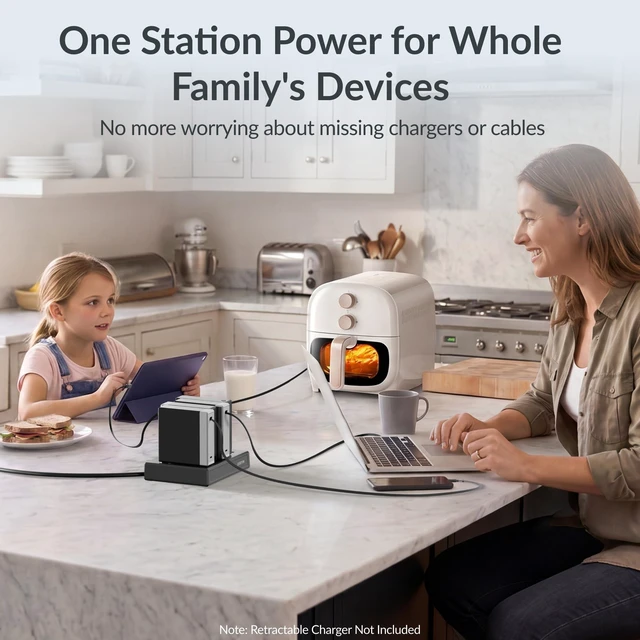 Alt view image 4 of 7 - 10-in-1 Airflow Power Strip, 3.28FT Flat Plug Extension Cord, 1875W ETL Certified Charging Station, Extension Cord with 10 AC Outlets, Desk Accessories for Office Home, Black