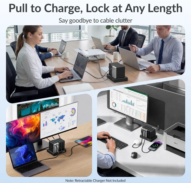 Alt view image 5 of 7 - 10-in-1 Airflow Power Strip, 3.28FT Flat Plug Extension Cord, 1875W ETL Certified Charging Station, Extension Cord with 10 AC Outlets, Desk Accessories for Office Home, Black