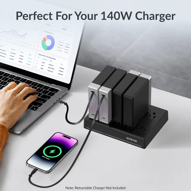 Alt view image 6 of 7 - 10-in-1 Airflow Power Strip, 3.28FT Flat Plug Extension Cord, 1875W ETL Certified Charging Station, Extension Cord with 10 AC Outlets, Desk Accessories for Office Home, Black