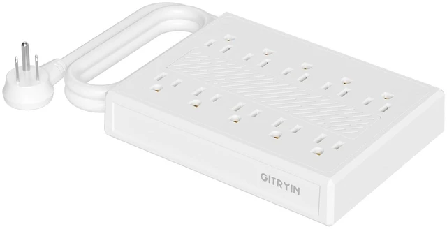 Main image of 10-in-1 Airflow Power Strip, 3.28FT Flat Plug Extension Cord, 1875W ETL Certified Charging Station, Extension Cord with 10 AC Outlets, Desk Accessories for Office Home, White