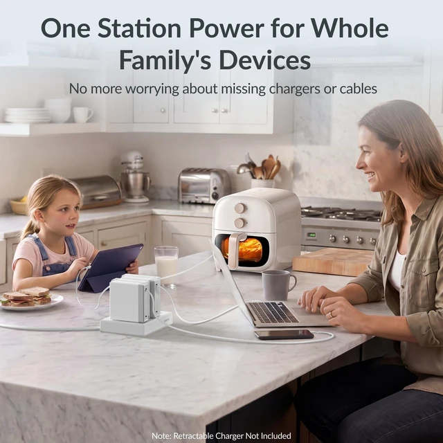 Alt view image 4 of 7 - 10-in-1 Airflow Power Strip, 3.28FT Flat Plug Extension Cord, 1875W ETL Certified Charging Station, Extension Cord with 10 AC Outlets, Desk Accessories for Office Home, White