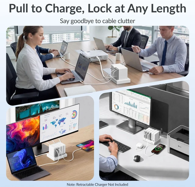 Alt view image 5 of 7 - 10-in-1 Airflow Power Strip, 3.28FT Flat Plug Extension Cord, 1875W ETL Certified Charging Station, Extension Cord with 10 AC Outlets, Desk Accessories for Office Home, White