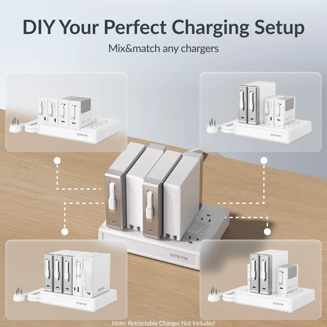 Alt view image 7 of 7 - 10-in-1 Airflow Power Strip, 3.28FT Flat Plug Extension Cord, 1875W ETL Certified Charging Station, Extension Cord with 10 AC Outlets, Desk Accessories for Office Home, White