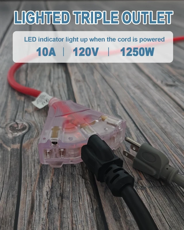 Alt view image 2 of 7 - Retractable Extension Cord Reel, 50 Ft Heavy Duty Power Cord, 14 AWG/3C SJTOW, 13 AMP Circuit Breaker, Lighted Triple Tap, Ceiling or Wall Mount
