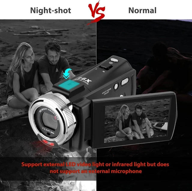 Alt view image 2 of 7 - Video Camera Camcorder, Full HD 1080P 30FPS IR Night Vision Vlogging Camera for YouTube Kids, 3.0 Inch LCD Screen 16X Zoom Digital Camera with 2 Batteries