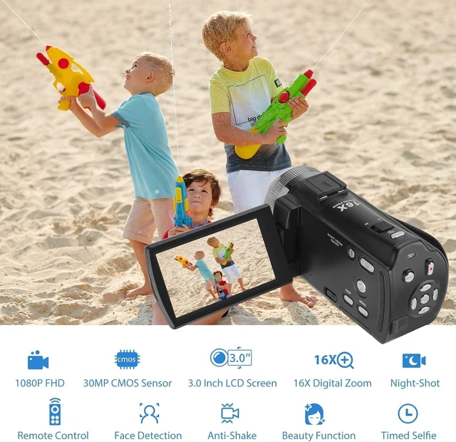 Alt view image 3 of 7 - Video Camera Camcorder, Full HD 1080P 30FPS IR Night Vision Vlogging Camera for YouTube Kids, 3.0 Inch LCD Screen 16X Zoom Digital Camera with 2 Batteries