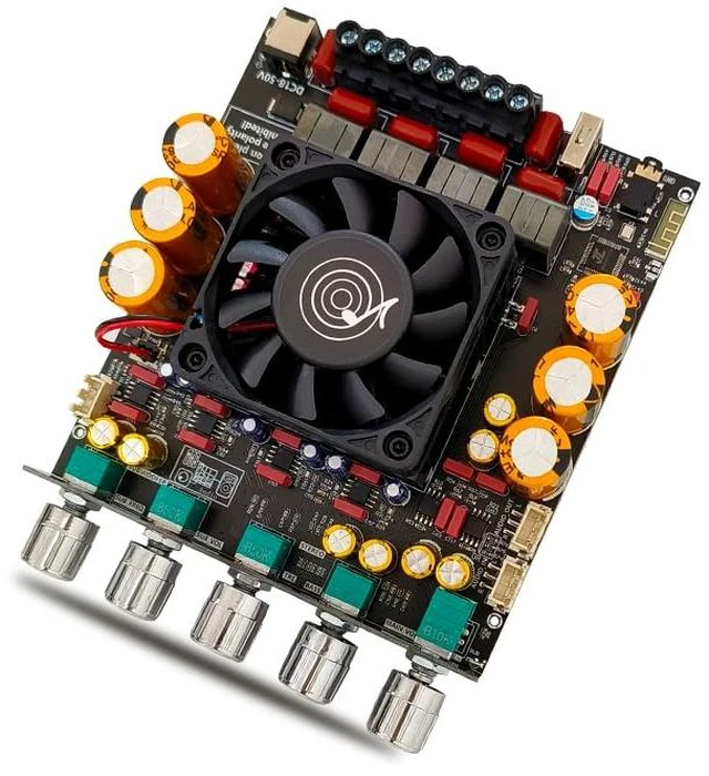 Alt view image 7 of 7 - ZK-AS21P 2.1 Bluetooth Amplifier Board, Integrated Type Dual TPA3255 design with 300W x 2 stereo output, 600W subwoofer channel, AUX and USB inputs for DIY speakers