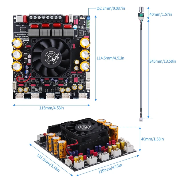 Alt view image 6 of 7 - ZK-AS21P 2.1 Bluetooth Amplifier Board, Lead Type Dual TPA3255 design with 300W x 2 stereo output, 600W subwoofer channel, AUX, USB and wired knob controls