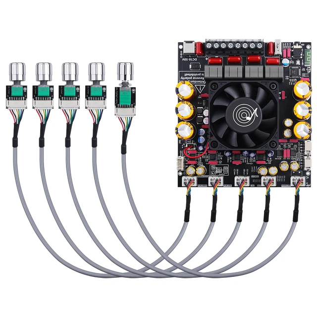 Alt view image 7 of 7 - ZK-AS21P 2.1 Bluetooth Amplifier Board, Lead Type Dual TPA3255 design with 300W x 2 stereo output, 600W subwoofer channel, AUX, USB and wired knob controls