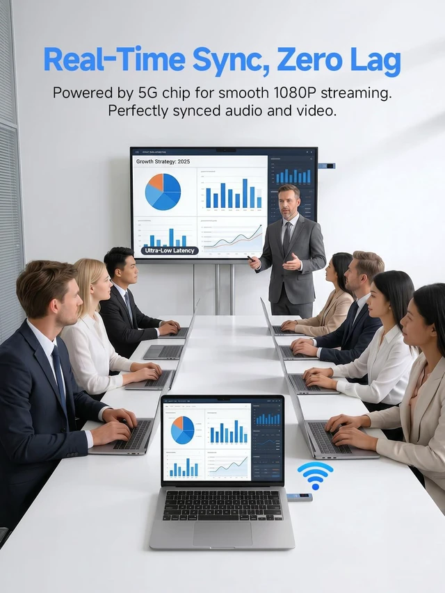 Alt view image 4 of 7 - Wireless HDMI Transmitter and Receiver, Plug & Play, 4K Decode, 5G Mini & Micro HDMI Adapters Included 5GHz Stable Zero-Lag Pocket-Size for Business Travel