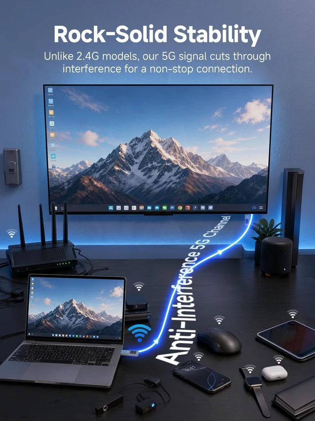 Alt view image 6 of 7 - Wireless HDMI Transmitter and Receiver, Plug & Play, 4K Decode, 5G Mini & Micro HDMI Adapters Included 5GHz Stable Zero-Lag Pocket-Size for Business Travel