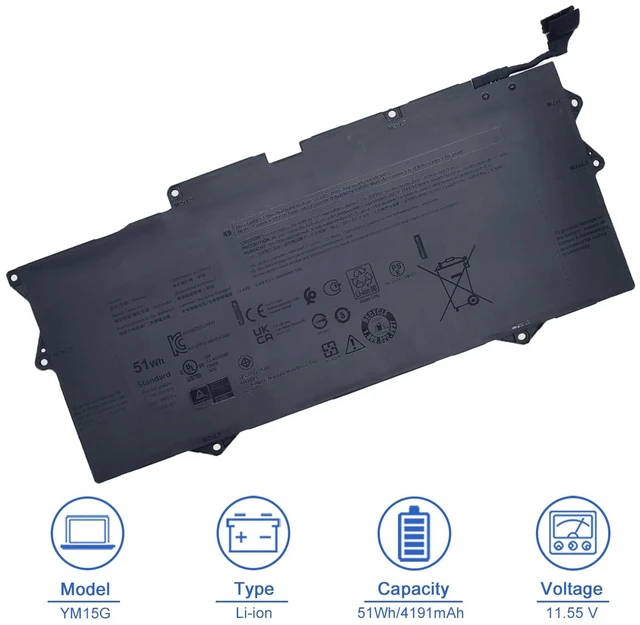 Alt view image 2 of 6 - YM15G 51Wh Laptop Battery Compatible with Dell XPS 13 9315 9315-C0NNP Series Notebook (Not for 9315 2-in-1) 0W6D4H W6D4H G9FHC 0G9FHC 11.55V 4191mAh