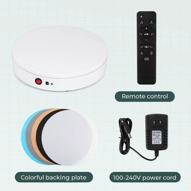 Alt view image 7 of 7 - Photography Turntable 11.8inch/350lb Motorized 360° with Remote 10ft(3m) Wired Remote, 360° Smooth Rotation for Professional Product Photography, 3D Scanning, Commercial Display, White