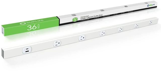 Main image of 36" Under Cabinet Outlet Strip, 2 x USB Ports, 6 x TR Outlets, ETL Listed Hardwired, Pre-Wired for Easy Installtion, Sturdy Steel Structure, USB Under Cabinet Outlets to Keep Tile Backsplash Tidy