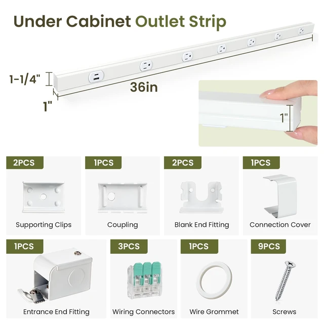 Alt view image 5 of 7 - 36" Under Cabinet Outlet Strip, 2 x USB Ports, 6 x TR Outlets, ETL Listed Hardwired, Pre-Wired for Easy Installtion, Sturdy Steel Structure, USB Under Cabinet Outlets to Keep Tile Backsplash Tidy