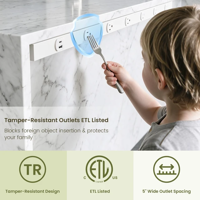 Alt view image 4 of 7 - 36" Under Cabinet Outlet Strip, 2 x USB Ports, 6 x TR Outlets, ETL Listed Hardwired, Pre-Wired for Easy Installtion, Sturdy Steel Structure, USB Under Cabinet Outlets to Keep Tile Backsplash Tidy