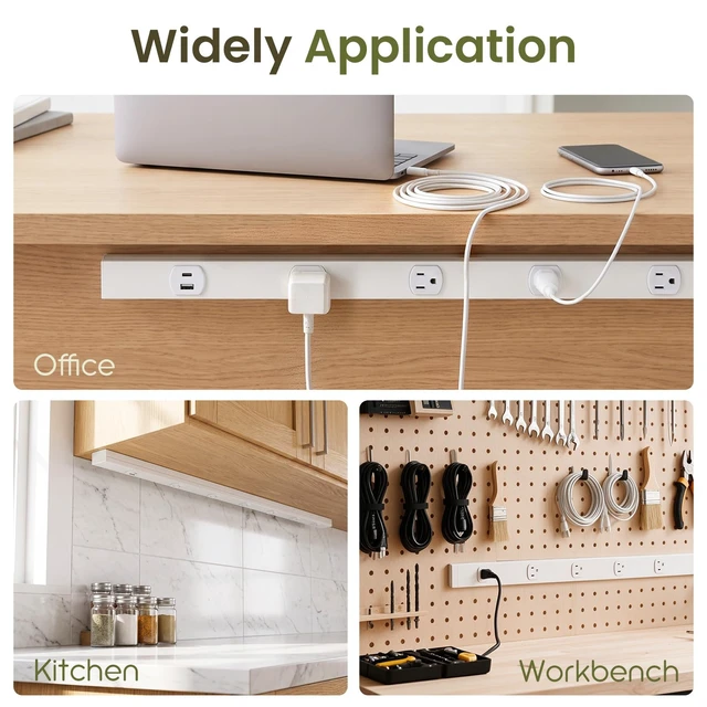 Alt view image 7 of 7 - 36" Under Cabinet Outlet Strip, 2 x USB Ports, 6 x TR Outlets, ETL Listed Hardwired, Pre-Wired for Easy Installtion, Sturdy Steel Structure, USB Under Cabinet Outlets to Keep Tile Backsplash Tidy