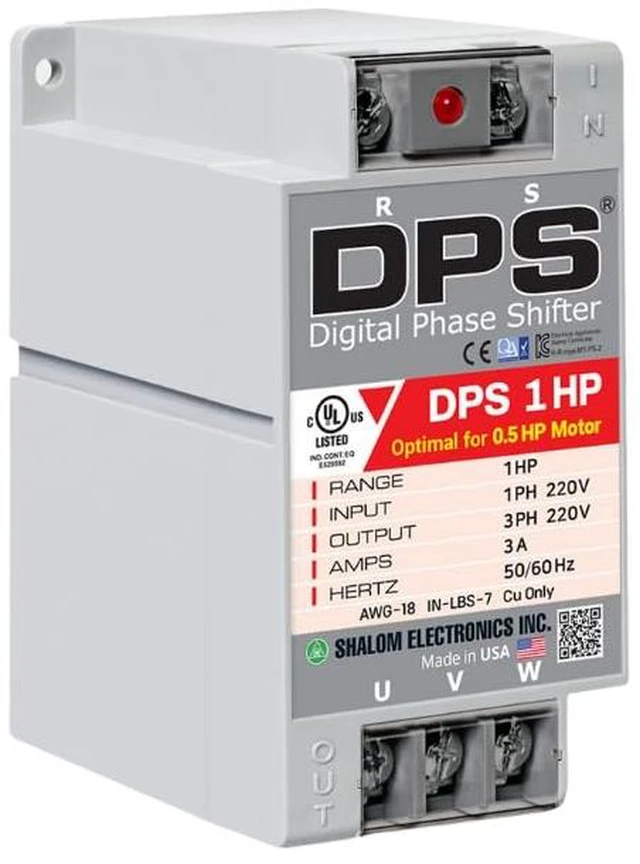 Main image of American Digital Phase Converter 1HP, Single to 3 Phase, 3A 200-240V For 0.5HP(0.4kW) 1.5A Motor, Input/Output 200-240V, UL-Listed, 1 per 1 Motor Only, Easy Set Up, Digital Phase Shifter