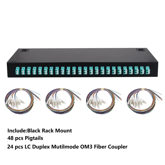Alt view image 2 of 5 - 48 Fibers Port LC OM3 Multimode Rack Mount Enclosure Box with 24 Duplex Multimode couplers & pigtails, 24 Core LGX Patch Panel Box fits for 19" Racks Cabinet, Fiber termination kit