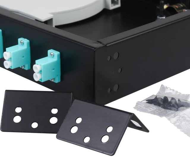 Alt view image 4 of 4 - 24 Fibers Port LC OM3 Multimode Rack Mount Enclosure Box with 12 Duplex Multimode couplers & pigtails, 24 Core LGX Patch Panel Box fits for 19" Racks Cabinet, Fiber termination kit
