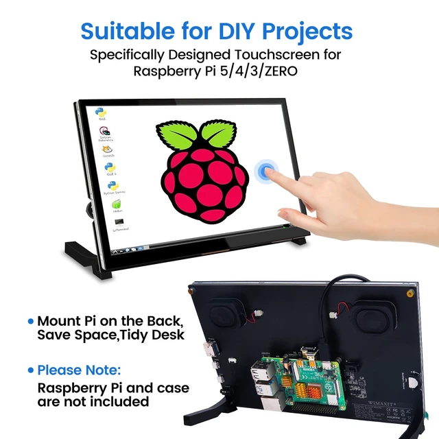 Alt view image 2 of 7 - 10.1" Raspberry Pi Touch Screen Portable Monitor, 1024X600 IPS Mini Small HDMI Display for Raspberry Pi 5 4 3 2 Zero B+ Model B Xbox PS4 iOS Windows 7/8/10, No Driver Required