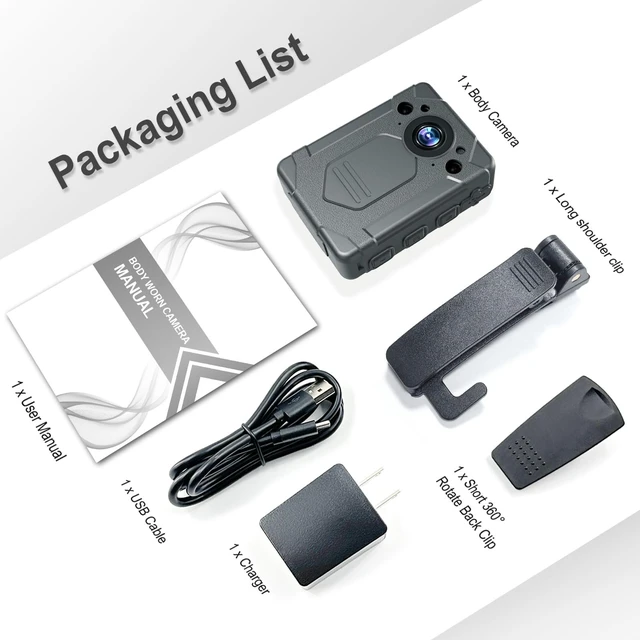Alt view image 7 of 7 - 1440P 2K Body Camera, 64GB,14H Battery, 2.0" LCD, USB-C,Night Vision, Waterproof Shockproof Lightweight Data-encrypt Body Cam for Law Enforcement