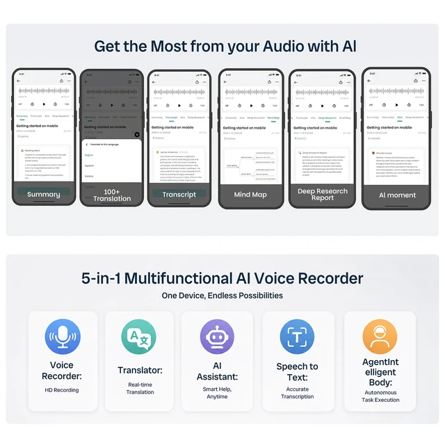 Alt view image 3 of 7 - Note Pro AI Voice Recorder, Auto Transcription, AI Note Taker 52 Hours Long Battery Life, Smart Note Organizer, Professional Recording Device for Lectures, Meetings, Interviews
