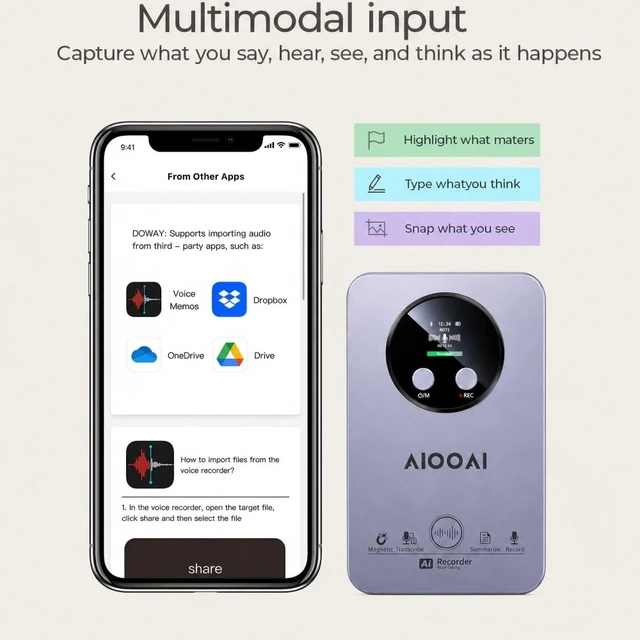 Alt view image 4 of 7 - AI Voice Recorder, AI Note Taker with Transcription & Summary, 64GB