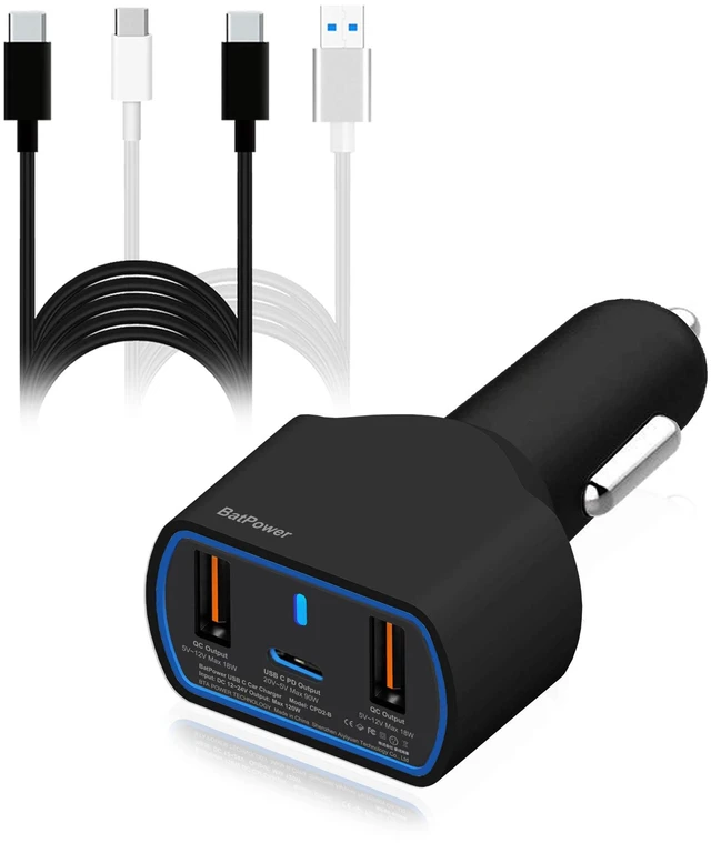 Main image of High Power Delivery 120W USB-C Laptop Car Charger Compatible with Surface Book Laptop 4 3 Pro 10 9 8 X 7 HP Razer Dell USB-C Laptop Vehicle Charger DC 12v-24v Auto Charger