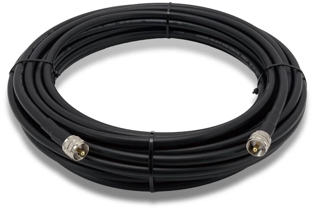 Main image of 50ft RG8U Coax Cable PL259-Male to PL259-Male Low loss 50 Ohm impedance. Reliable choice for FM transmitter, CB, HAM, VHF radio, and VSWR meter