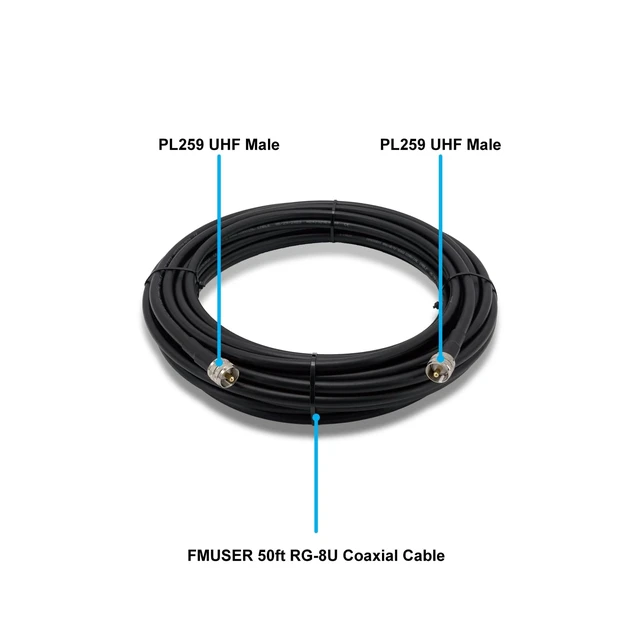 Alt view image 2 of 6 - 50ft RG8U Coax Cable PL259-Male to PL259-Male Low loss 50 Ohm impedance. Reliable choice for FM transmitter, CB, HAM, VHF radio, and VSWR meter