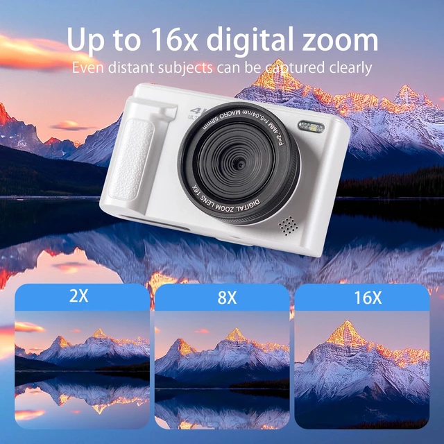 Alt view image 4 of 7 - 4K Digital Camera 64MP Vlogging Camera YouTube 16X Zoom Flip Screen Autofocus Compact Camera with OTG Phone Transfer; for Beginners, Teens; White